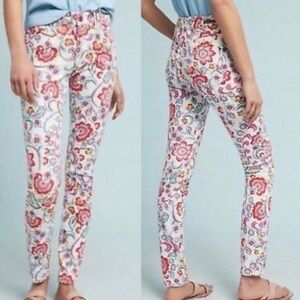 Anthropologie Pilcro‎ & The Letterpress Floral Print White Skinny Jeans